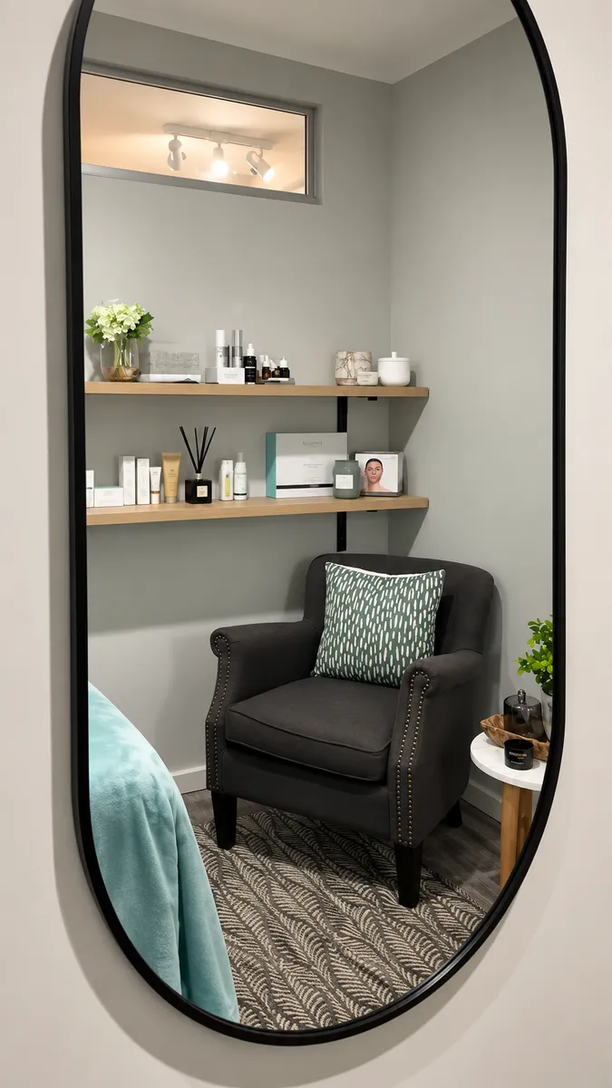 Detail of the mirror and seating area in the treatment room